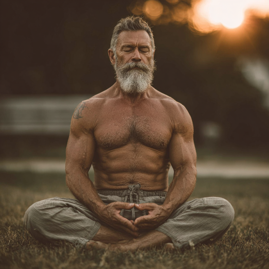 Grupo de adultos mayores en clase de yoga