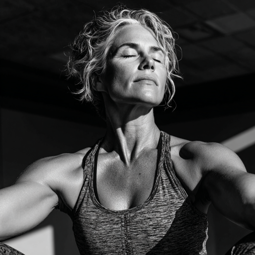 Instructor guiando a adultos mayores en yoga